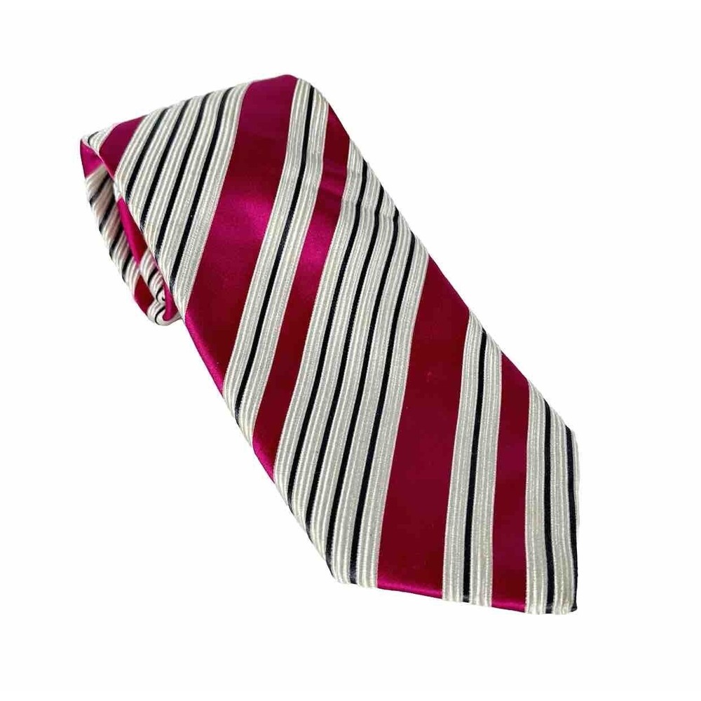 Donald J Trump Signature Collection White Pink Striped Tie Hand Made 100% Silk